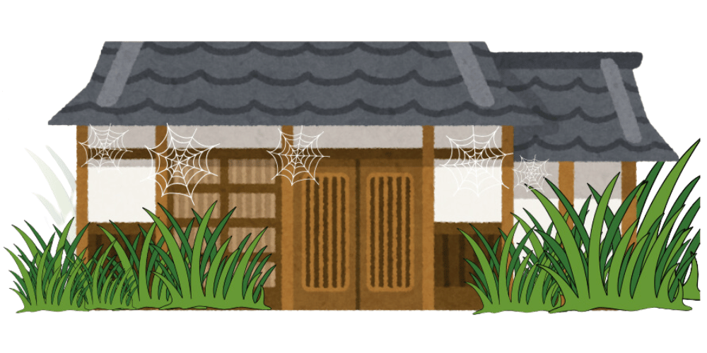 草に覆われた空き家のイラスト